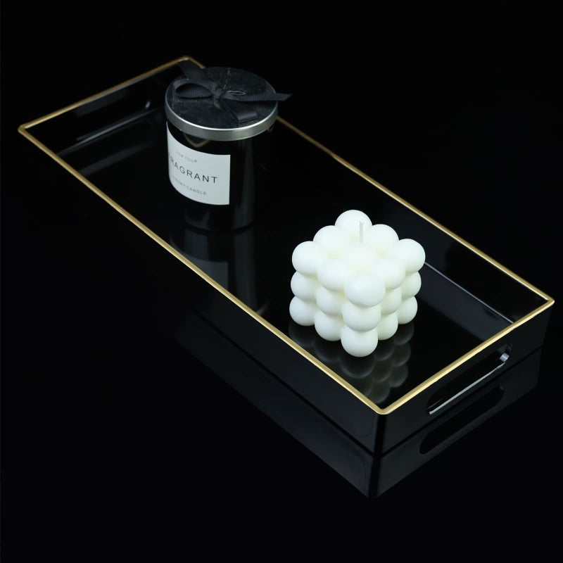 Leemxiiny Black Vanity Tray with Handles  Decorative Tray Desktop Storage Organizer for Bathroom  Living Room  5.9""*13.7"" - Image 5